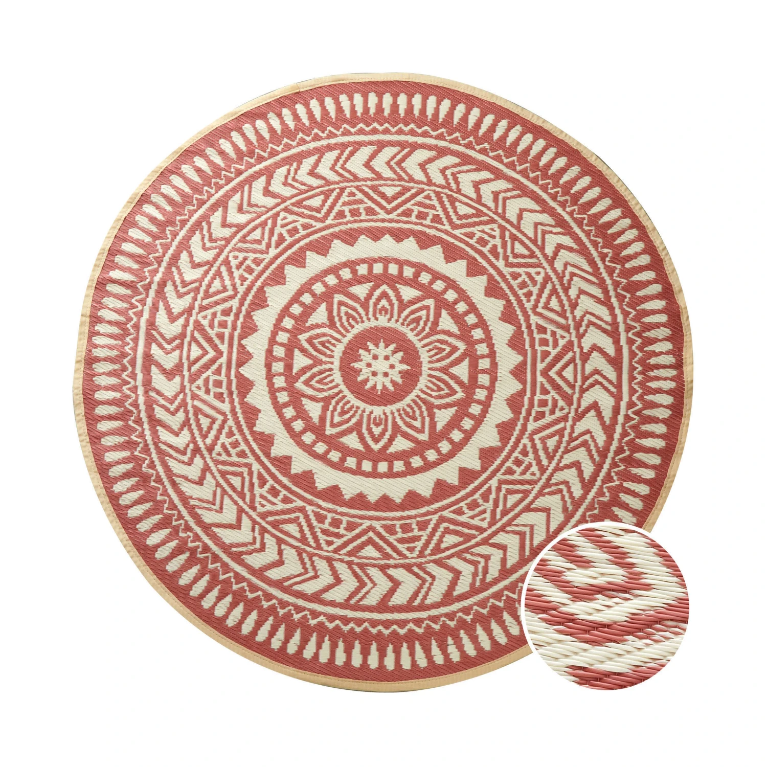 In- & Outdoor-Teppich Ø150cm COLOUR CLASH In Hellrot-Creme 3 In- & Outdoor-Teppich Ø150cm COLOUR CLASH In Hellrot-Creme