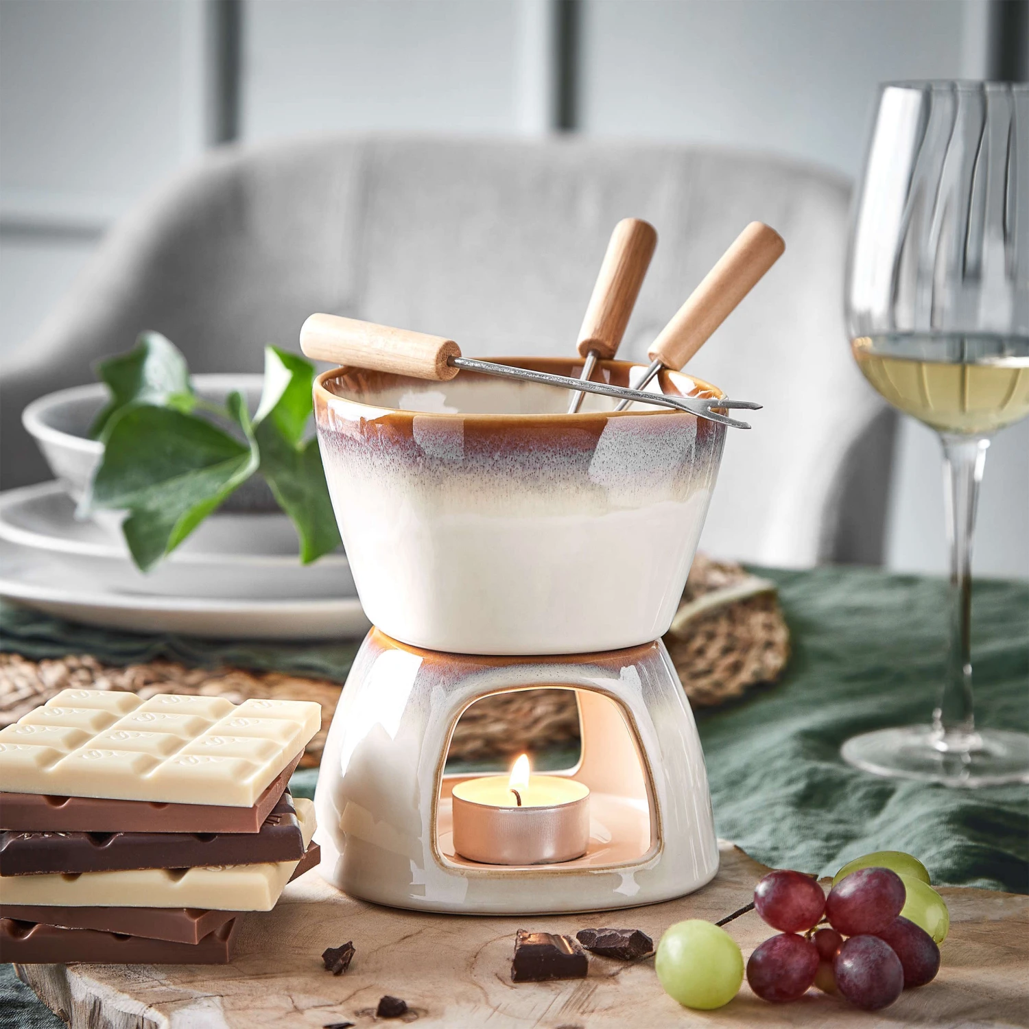 Mini-Fondue Mit 2 Gabeln AU CHOCOLAT In Beige 9 Mini-Fondue Mit 2 Gabeln AU CHOCOLAT In Beige – Bild 7