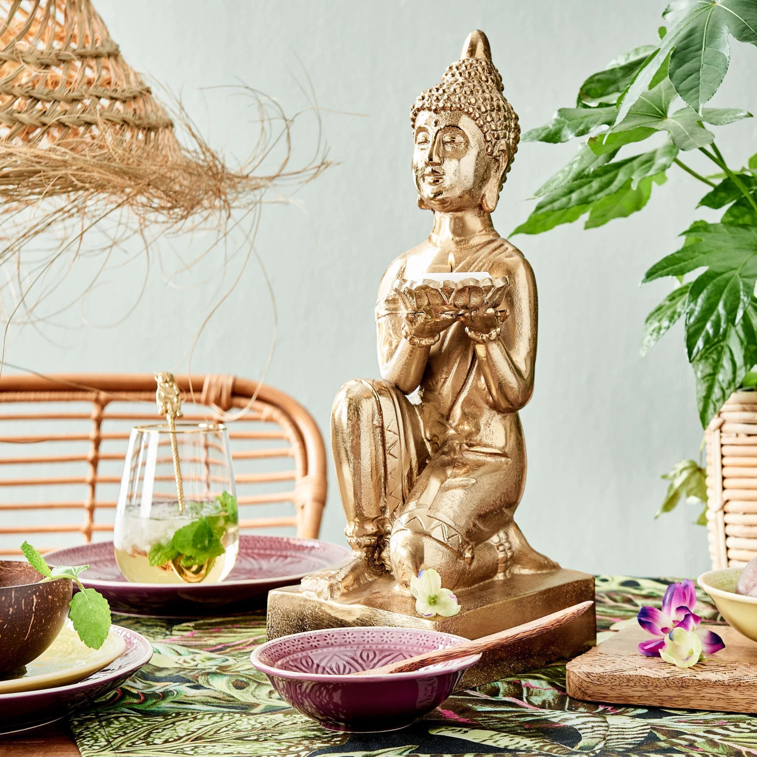 Statue Mit Kerzenteller Höhe 44cm BALI In Gold 4 Statue Mit Kerzenteller Höhe 44cm BALI In Gold – Bild 2