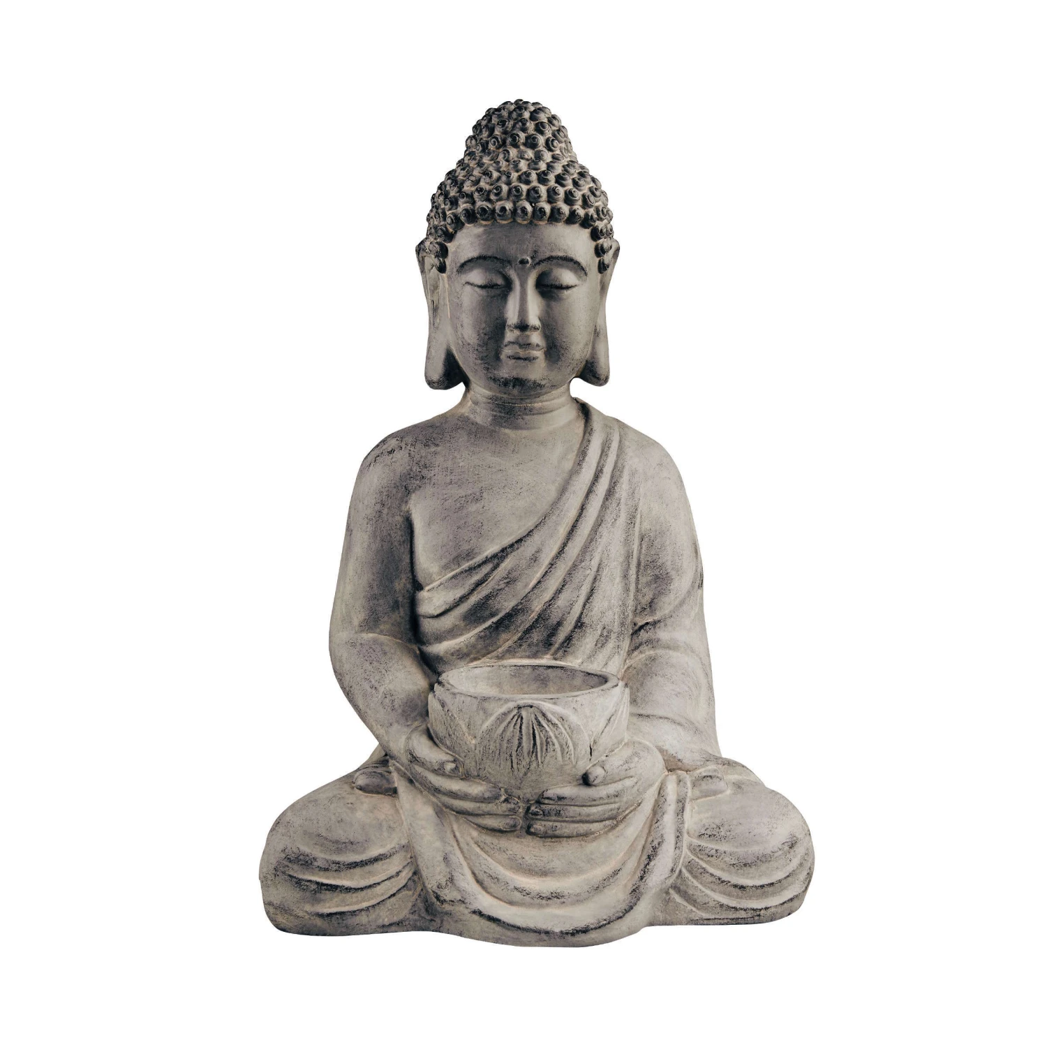 Statue Mit Kerzenteller Höhe 46cm BUDDHA In Grau 3 Statue Mit Kerzenteller Höhe 46cm BUDDHA In Grau